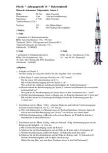 Physik * Jahrgangsstufe 10 * Raketenphysik Daten der bekannten Trägerrakete Saturn V Höhe: 85,7 m Durchmesser: 13m