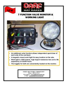 NEW 7 FUNCTION VALVE MONITOR & WORKING LIGHT An additional valve function allows independent open/close of each side of the overhead.
