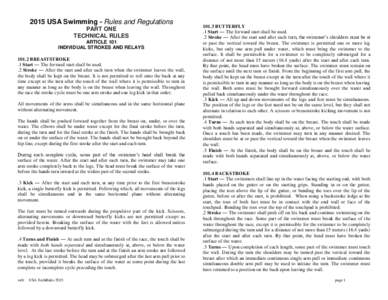 2015 USA Swimming - Rules and Regulations PART ONE TECHNICAL RULES ARTICLE 101 INDIVIDUAL STROKES AND RELAYSBREASTSTROKE