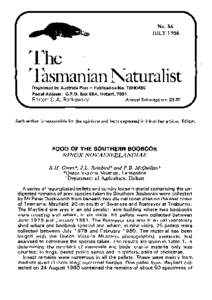 No. 86 JULY 1986 The Tasmanian Naturalist Registered by Australia Post - Publication No. TBH0495