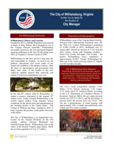 The City of Williamsburg, Virginia Invites You to Apply for the Position of City Manager