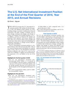 The U.S. Net International Investment Position at the End of the First Quarter of 2016, Year 2015, and Annual Revisions