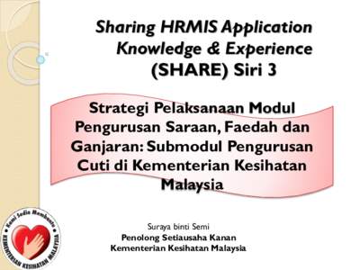 Sharing HRMIS Application Knowledge & Experience (SHARE) Siri 3 Strategi Pelaksanaan Modul Pengurusan Saraan, Faedah dan Ganjaran: Submodul Pengurusan
