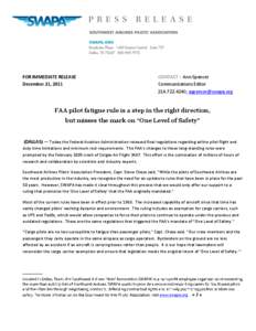 FOR IMMEDIATE RELEASE December 21, 2011 CONTACT : Ann Spencer Communications Editor; 