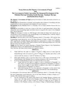 ANNEX-3  Treaty Between His Majesty’s Government of Nepal And The Government of India Concerning The Integrated Development of the Mahakali Barrage Including Sarada Barrage, Tanakpur Barrage