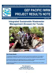 Implementing Sustainable Water Resource and Wastewater Management in Pacific Island Countries  GEF PACIFIC IWRM PROJECT RESULTS NOTE http://www.pacific-iwrm.org/results