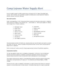 Kern County Veterans Services Department: Camp Lejeune Water Supply Alert