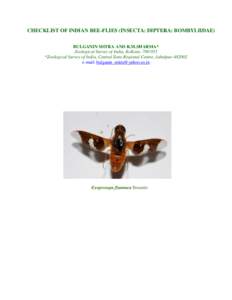 CHECKLIST OF INDIAN BEE-FLIES (INSECTA: DIPTERA: BOMBYLIIDAE) BULGANIN MITRA AND R.M.SHARMA* Zoological Survey of India, Kolkata[removed] *Zoological Survey of India, Central Zone Regional Centre, Jabalpur[removed]e-mail: