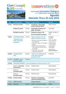 GovCampAU Innovation Dialogues part of Public Sector Innovation Month Agenda  Adelaide Thurs 23 July 2015