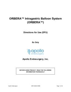 ORBERA™ Intragastric Balloon System (ORBERA™) - Directions for Use (DFU)