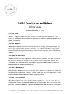 AASLH Constitution and Bylaws CONSTITUTION Article I. Name  Accepted September 19, 2013