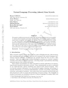 arXiv  Natural Language Processing (almost) from Scratch Ronan Collobert  