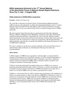 ASIA – PACIFIC REGIONAL NGOs STATEMENT ON