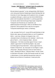 www.reiner-bernstein.de  1 – Berichte aus Nahost Israels „NGO Monitor“ scheitert beim Europäischen Gerichtshof in Luxemburg