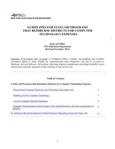 NEW YORK STATE EDUCATION DEPARTMENT  GUIDELINES FOR STATE AID PROGRAMS THAT REIMBURSE DISTRICTS FOR COMPUTER TECHNOLOGY EXPENSES State Aid Office
