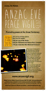 A CALL TO PEACE:  Anzac Eve 2015
