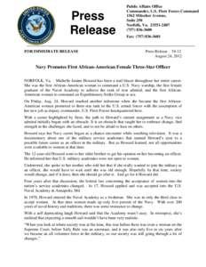 Press Release FOR IMMEDIATE RELEASE Public Affairs Office Commander, U.S. Fleet Forces Command