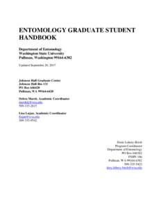 ENTOMOLOGY GRADUATE STUDENT HANDBOOK Department of Entomology Washington State University Pullman, WashingtonUpdated September 20, 2017