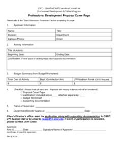 CSEC – Classified Staff Executive Committee Professional Development & Tuition Program Professional Development Proposal Cover Page Please refer to the “Grant Submission Procedures” before completing this page.