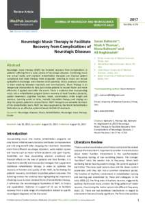 Neurologic Music Therapy to Facilitate Recovery from Complications of Neurologic Diseases