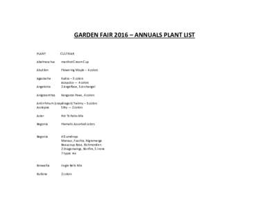 GARDEN FAIR 2016 – ANNUALS PLANT LIST PLANT CULTIVAR  Abelmoschus