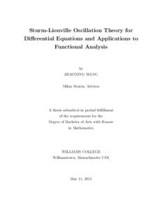 Sturm-Liouville Oscillation Theory for Differential Equations and Applications to Functional Analysis by ZHAONING WANG