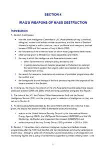 SECTION 4 IRAQ’S WEAPONS OF MASS DESTRUCTION Introduction 1.  Section 4 addresses:  •