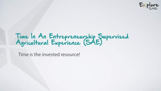 Time In An Entrepreneurship Supervised Agricultural Experience (SAE) Time is the invested resource! Step 1: Prepare An SAE Plan A Business Plan is a common business tool