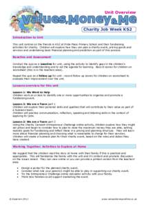 Unit Overview  Values,Money& Me Charity Job Week KS2  Introduction to Unit
