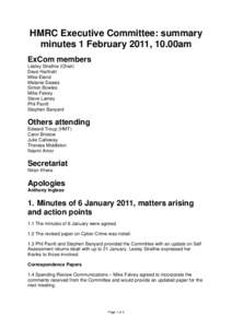 HMRC Executive Committee: summary minutes 1 February 2011, 10.00am