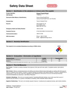 Safety Data Sheet Section 1: Identification of the substance or mixture and of the supplier Product Identifier: PowerTran® Fluid