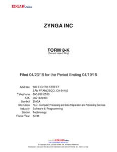 ZYNGA INC  FORM 8-K (Current report filing)