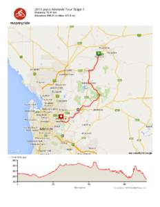 2015 Jayco Adelaide Tour Stage-1 Distance: 72.41 km Elevation: m (Max: 471.6 m) Head southwest on Barossa Valley Way/Murray St/B19 toward Young St Continue to follow Barossa Valley Way/B19Destinatio