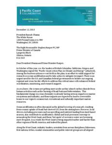 Pacific Coast Collaborative letter to President Obama and Prime Minister Harper, Dec. 12, 2013 | Ocean Acidification | Washington State Department of Ecology