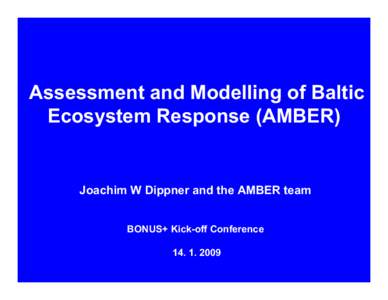 Assessment and Modelling of Baltic Ecosystem Response (AMBER) Joachim W Dippner and the AMBER team BONUS+ Kick-off Conference