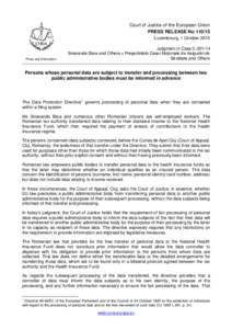 Court of Justice of the European Union PRESS RELEASE NoLuxembourg, 1 October 2015 Press and Information
