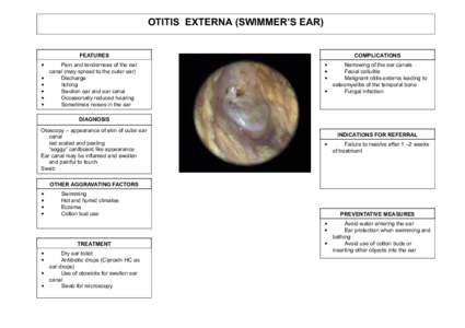 OTITIS EXTERNA (SWIMMER’S EAR) FEATURES • • • •
