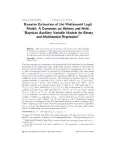 Bayesian Analysis, Number 2, pp. 353–356 Bayesian Estimation of the Multinomial Logit Model: A Comment on Holmes and Held,