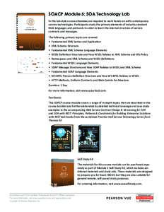 SOACP Module 5: SOA Technology Lab In this lab-style course attendees are required to work hands-on with contemporary service technologies. Participants study the primary elements of industry-standard Web languages and p