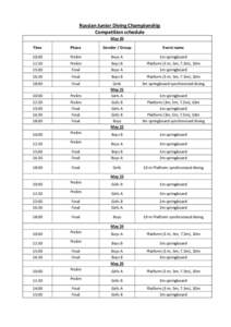 Russian Junior Diving Championship Competition schedule May 20 Time  Phase