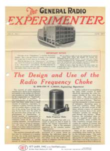 The Design And Use Of The Radio Frequency Choke - GenRad Experimenter June 1927