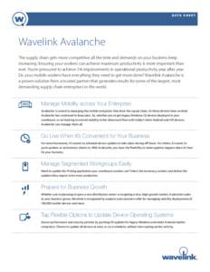 DATA S H E E T  Wavelink Avalanche The supply chain gets more competitive all the time and demands on your business keep increasing. Ensuring your workers can achieve maximum productivity is more important than ever. You