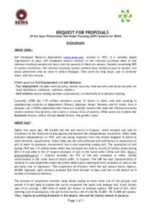 REQUEST FOR PROPOSALS  Of the Solar Photovoltaic Salt Water Pumping (SWP) Systems for SEWA BACKGROUND ABOUT SEWA : Self Employed Women’s Association (www.sewa.org), started in 1972, is a member based