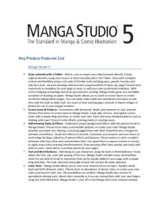 Key Product Features List Manga Studio 5  