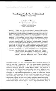 Journal of Scientific Exploration, Vol. 21, No. 3, pp[removed], 2007  Three Logical Proofs: The Five-Dimensional Reality of Space-Time  West Virginia University at Parkersburg