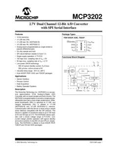 MCP3202 2.7V Dual Channel 12-Bit A/D Converter with SPI Serial Interface Features  •