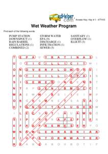 Answer Key: Key # Wet Weather Program Find each of the following words.  PUMP STATION