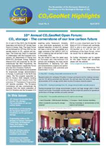 The Newsletter of the European Network of Excellence on the Geological Storage of CO2 CO2GeoNet Highlights lssue No. 4