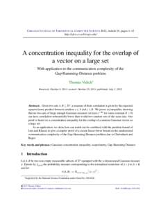 A concentration inequality for the overlap of a vector on a large set, with application to the communication complexity of the Gap-Hamming-Distance problem