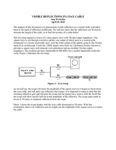 VISIBLE REFLECTIONS IN COAX CABLE Sam Wetterlin April 28, 2010 The purpose of this document is to demonstrate visible reflections in a coaxial cable, and relate them to the math of reflection coefficients. We will also s